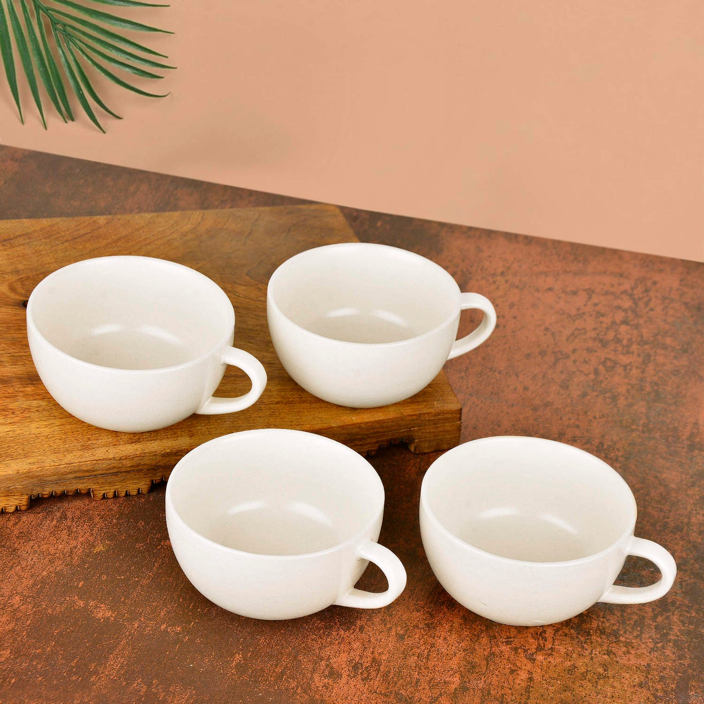 Ceramic Glossy Finish Soup Cups with Handle (280 ml , Set of 4, Off White) - View 3