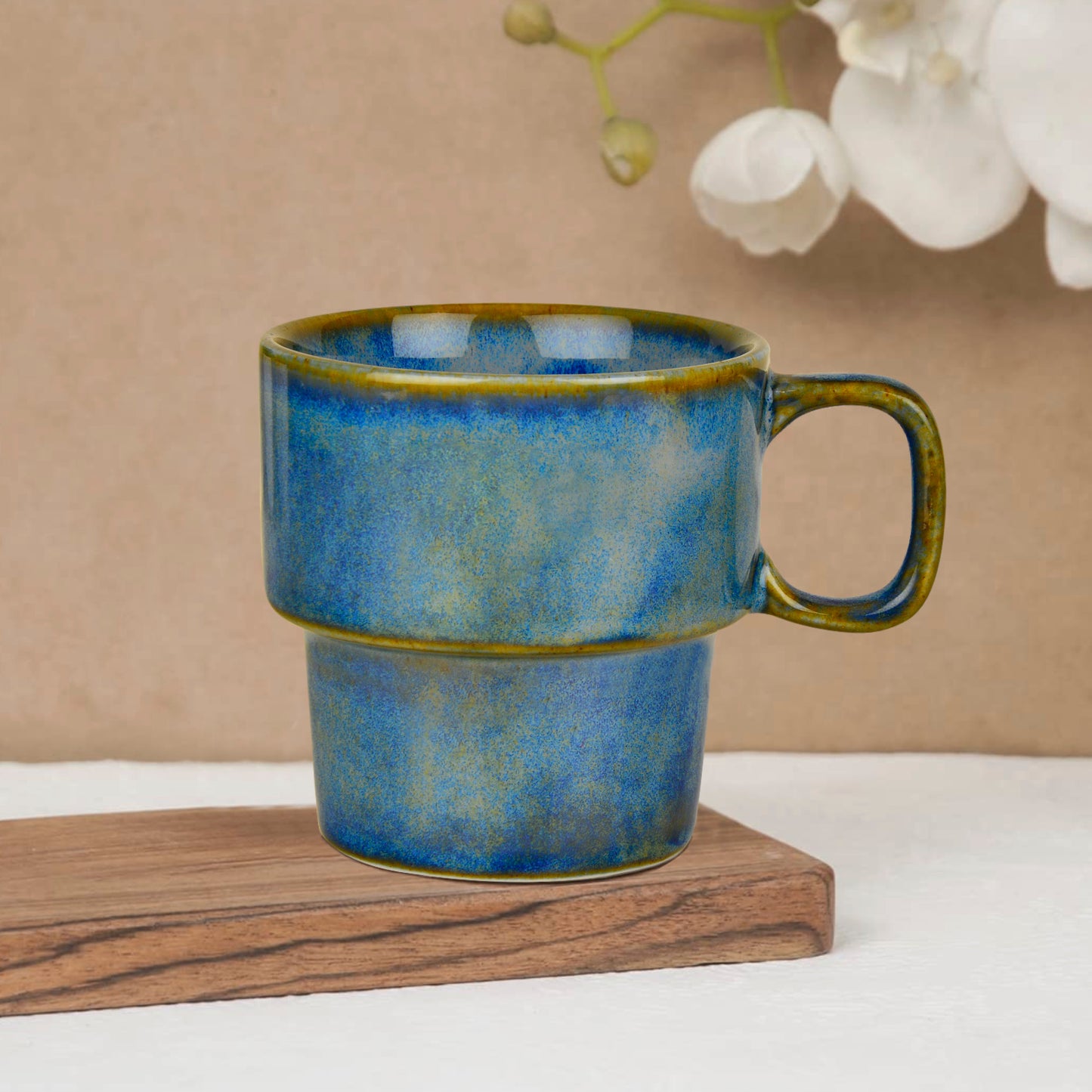 Studio Pottery Stackable Ceramic Coffee Mugs (200 ml, Set of 6, Teal Green) - View 3