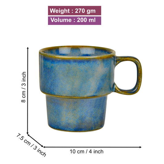 Studio Pottery Stackable Ceramic Coffee Mugs (200 ml, Set of 6, Teal Green) - View 2