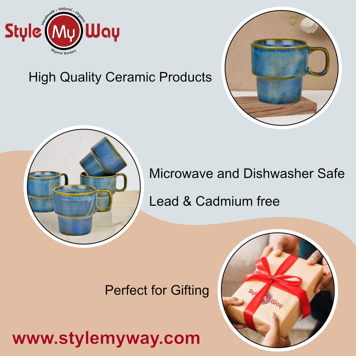 Studio Pottery Stackable Ceramic Coffee Mugs (200 ml, Set of 6, Teal Green) - View 6