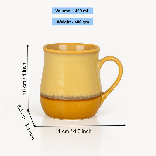 Studio Pottery Ceramic Coffee Mugs (400 ml, Ivory & Mustard Yellow Gradient Glaze, Set of 2) - View 2