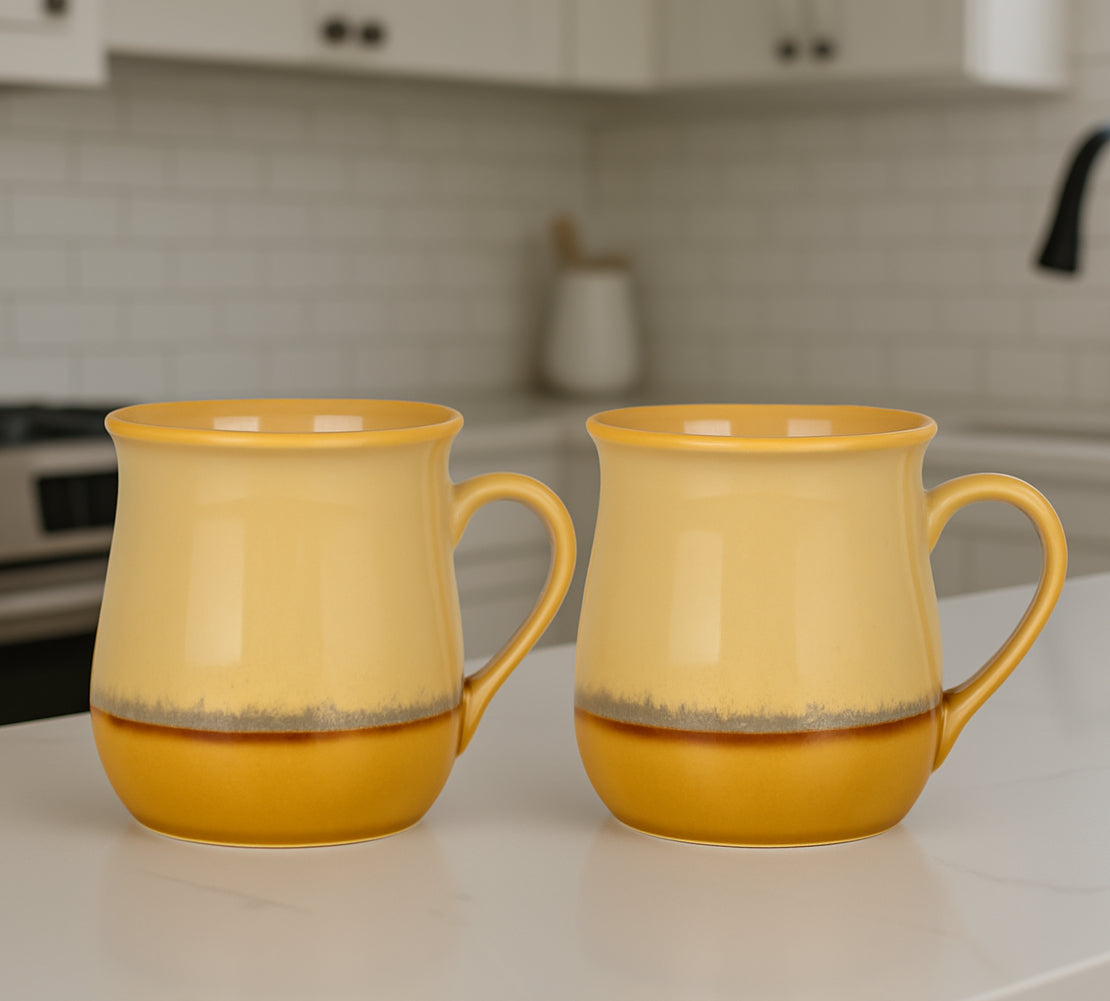 Studio Pottery Ceramic Coffee Mugs (400 ml, Ivory & Mustard Yellow Gradient Glaze, Set of 2) - View 6