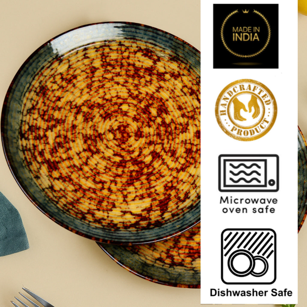 "Autumn Glow Collection" Ribbed Ceramic Dinner Plates (Amber Green, Brown, Set of 2, 10 inches) - View 4