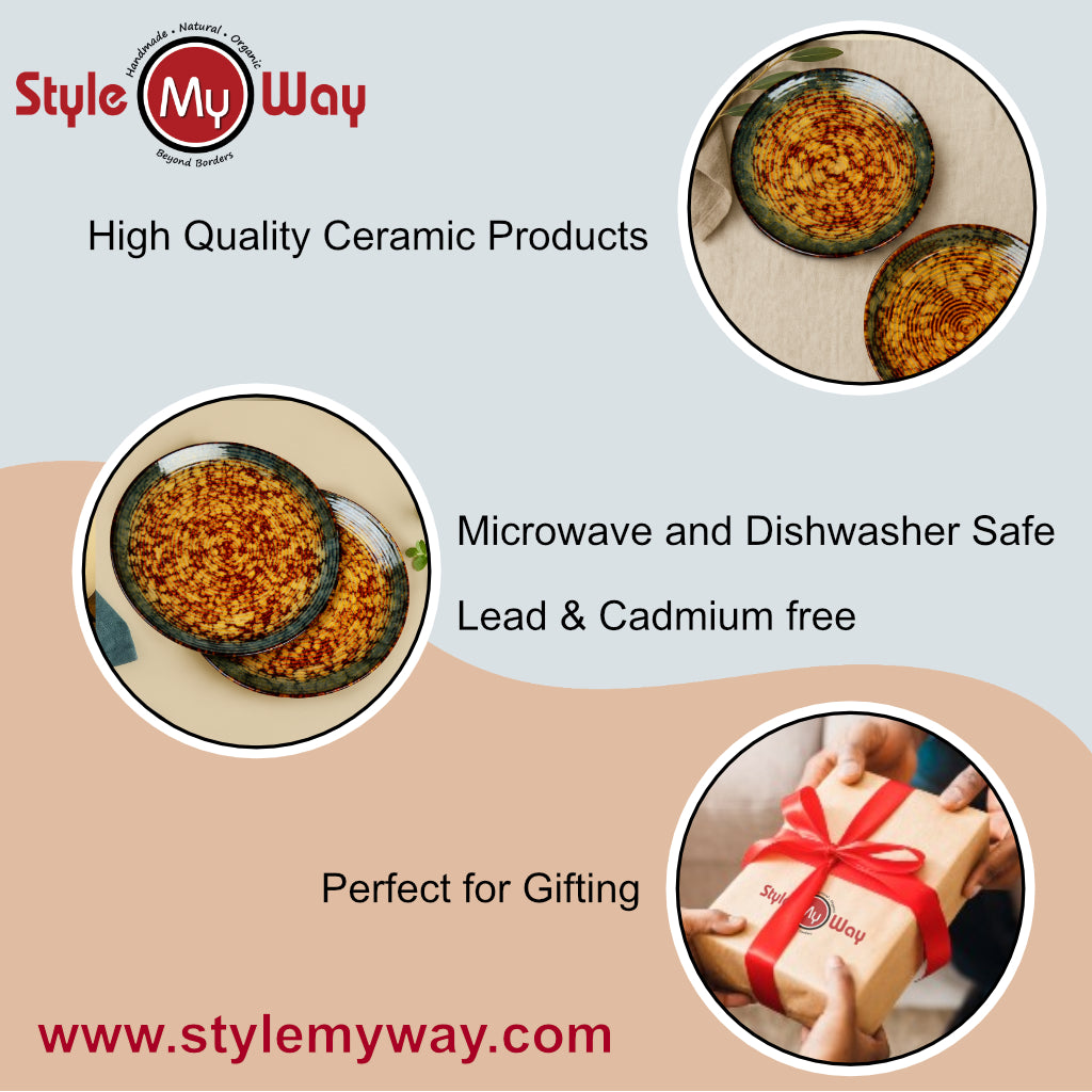 "Autumn Glow Collection" Ribbed Ceramic Dinner Plates (Amber Green, Brown, Set of 2, 10 inches) - View 5