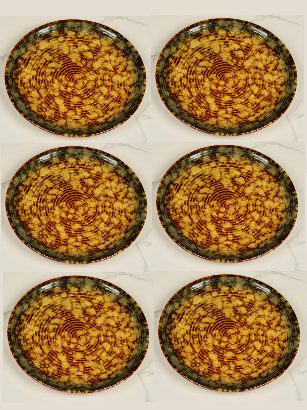 "Autumn Glow Collection" Ribbed Ceramic Dinner Plates (Amber Green, Brown, Set of 6, 10 inches) - View 4
