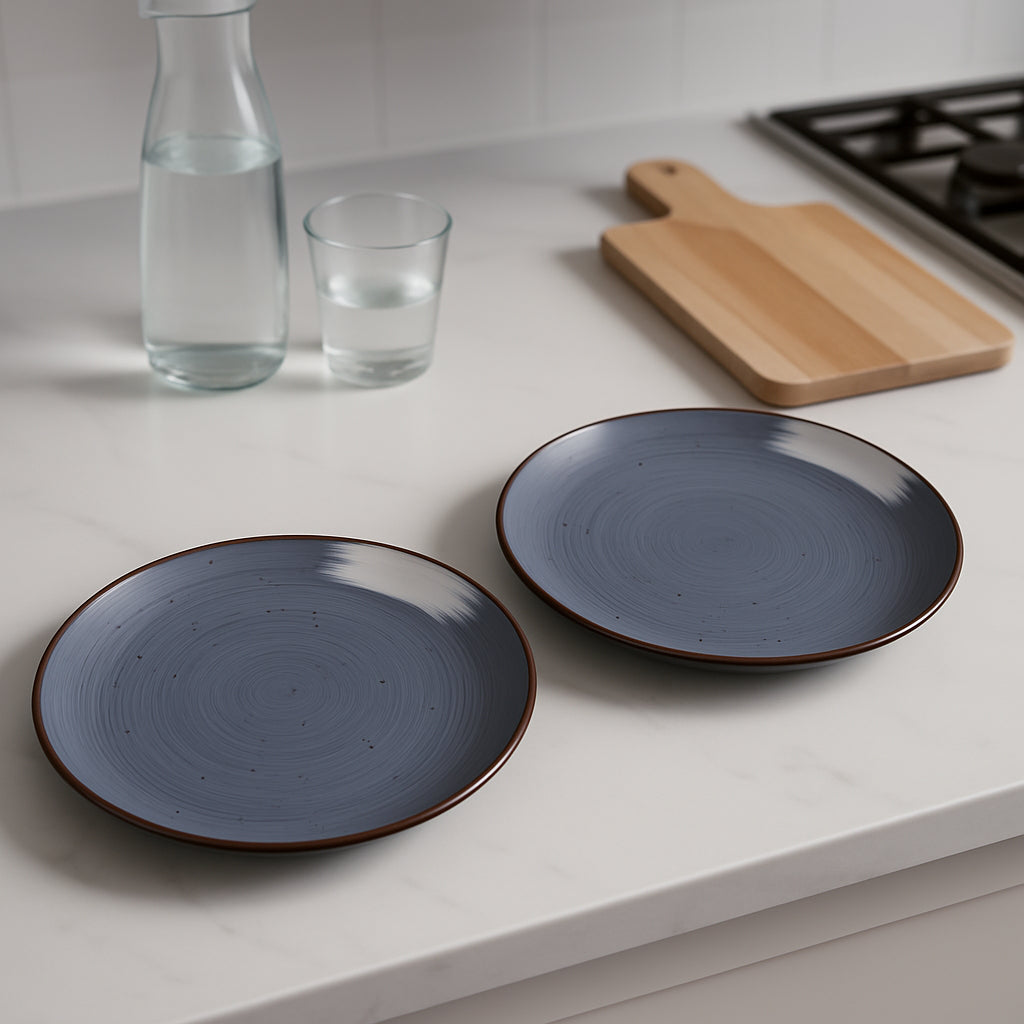 "Midnight Dusk Collection" Ceramic Dinner Plates (Grey Speckle, Set of 2, 10 inches) - View 6