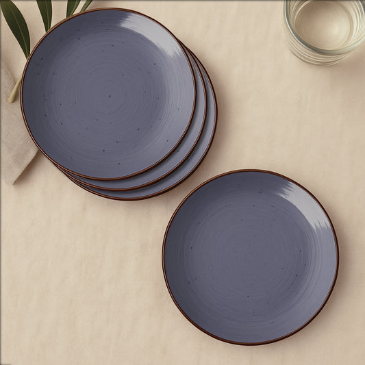 "Midnight Dusk Collection" Ceramic Dinner Plates (Grey Speckle, Set of 4, 10 inches)