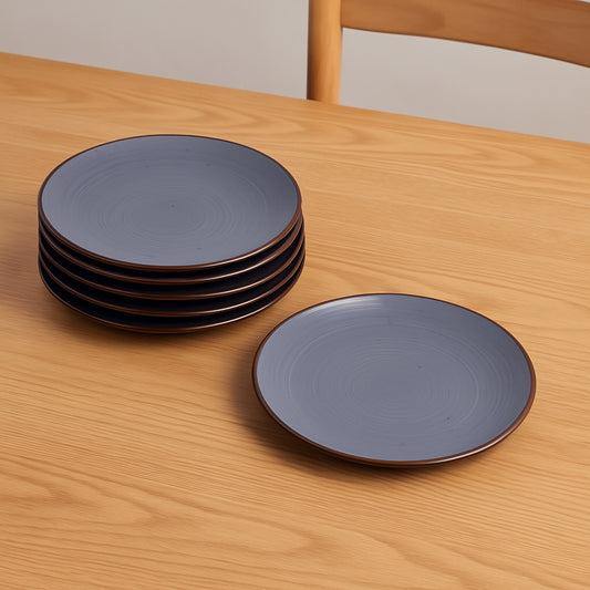 "Midnight Dusk Collection" Ceramic Dinner Plates (Grey Speckle, Set of 6, 10 inches)