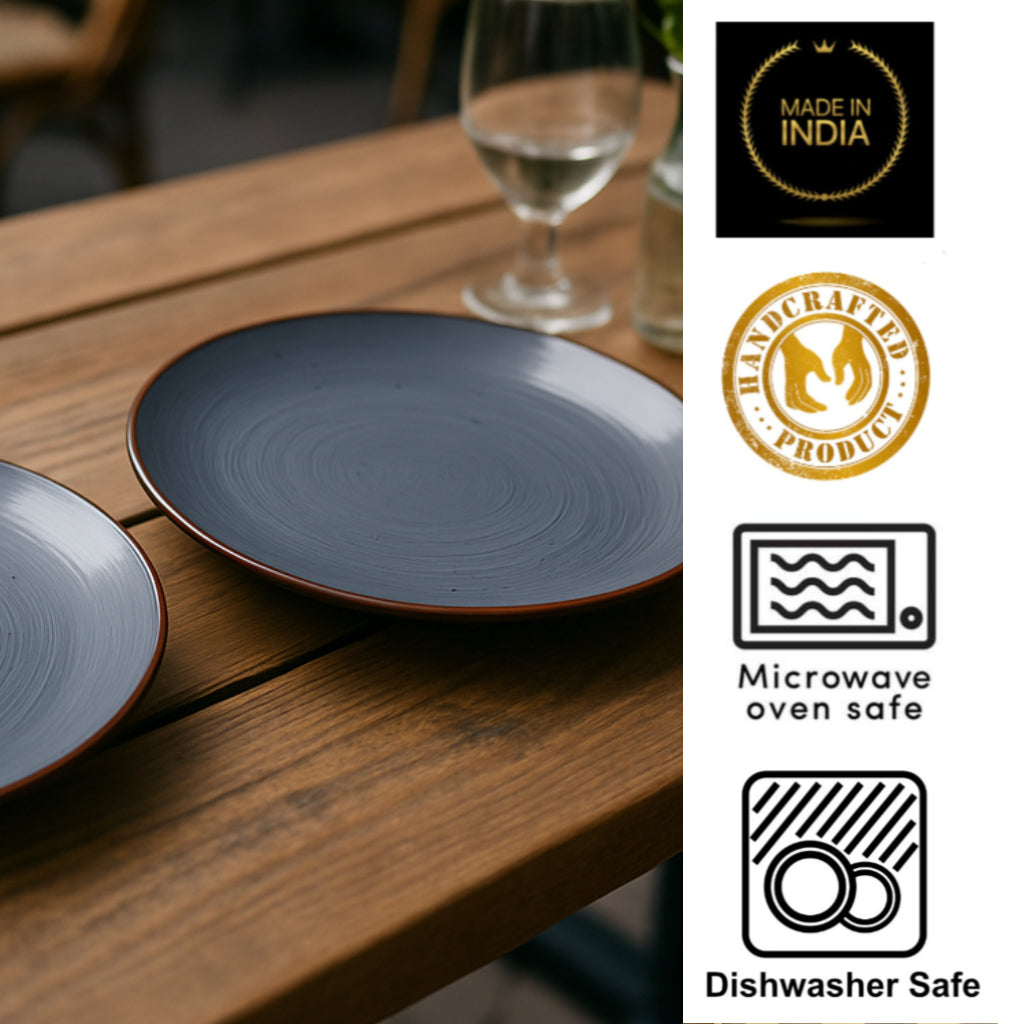 "Midnight Dusk Collection" Ceramic Dinner Plates (Grey Speckle, Set of 6, 10 inches) - View 3
