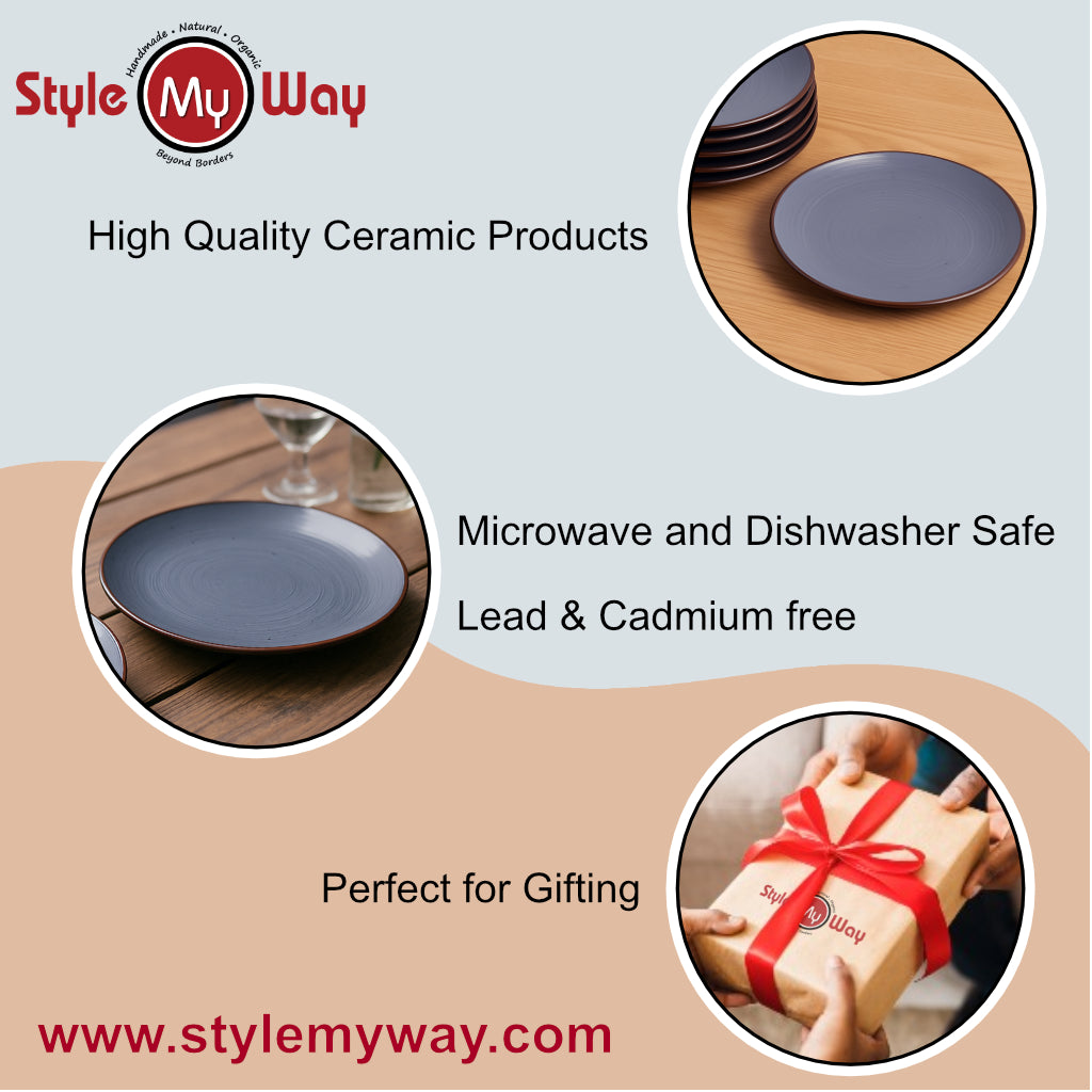 "Midnight Dusk Collection" Ceramic Dinner Plates (Grey Speckle, Set of 6, 10 inches) - View 4