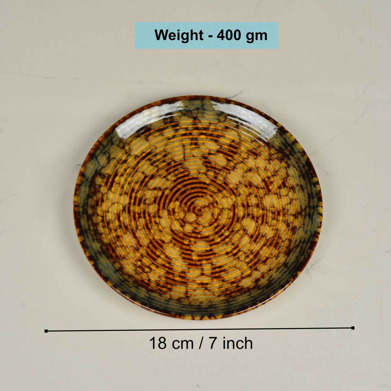 "Autumn Glow Collection" Ribbed Ceramic Quarter Plates with Luxury Amber Green Glaze (7 inches, Set of 2) - View 2