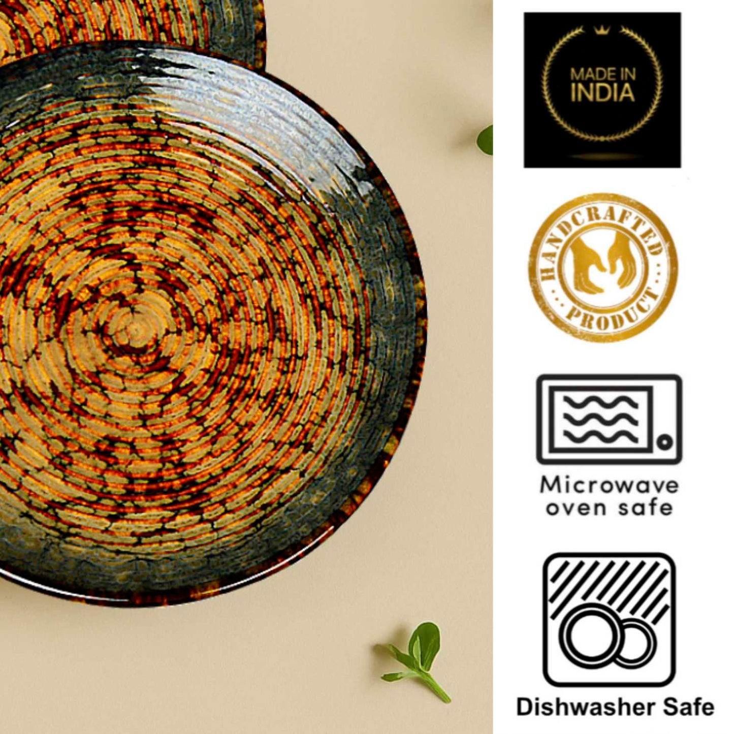"Autumn Glow Collection" Ribbed Ceramic Quarter Plates with Luxury Amber Green Glaze (7 inches, Set of 2) - View 4