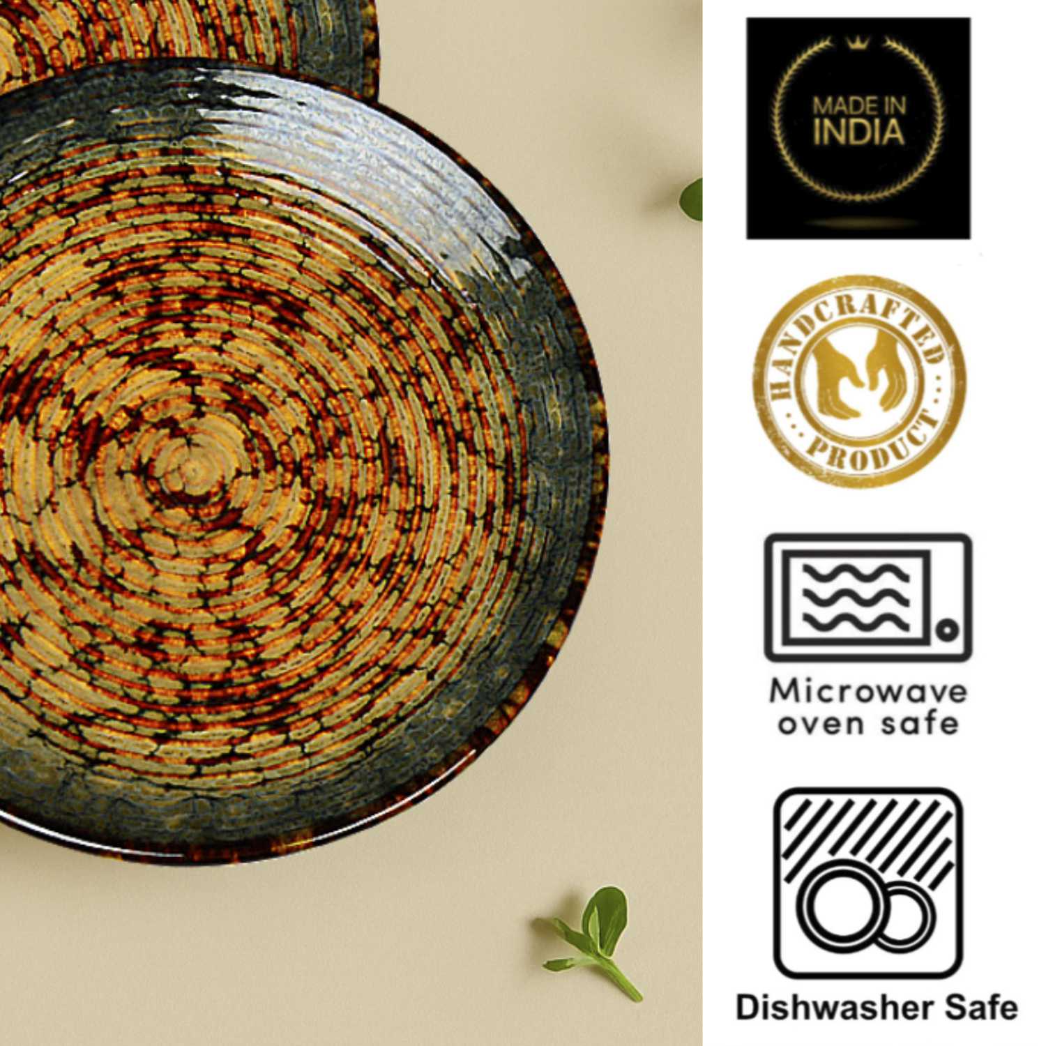 "Autumn Glow Collection" Ribbed Ceramic Quarter Plates with Luxury Amber Green Glaze (7 inches, Set of 2) - View 4