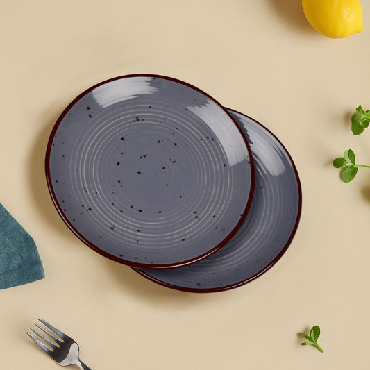 "Midnight Dusk Collection" Ribbed Ceramic Quarter Plates with Elegant Grey Speckle Glaze (7 inches, Set of 2) - View 2