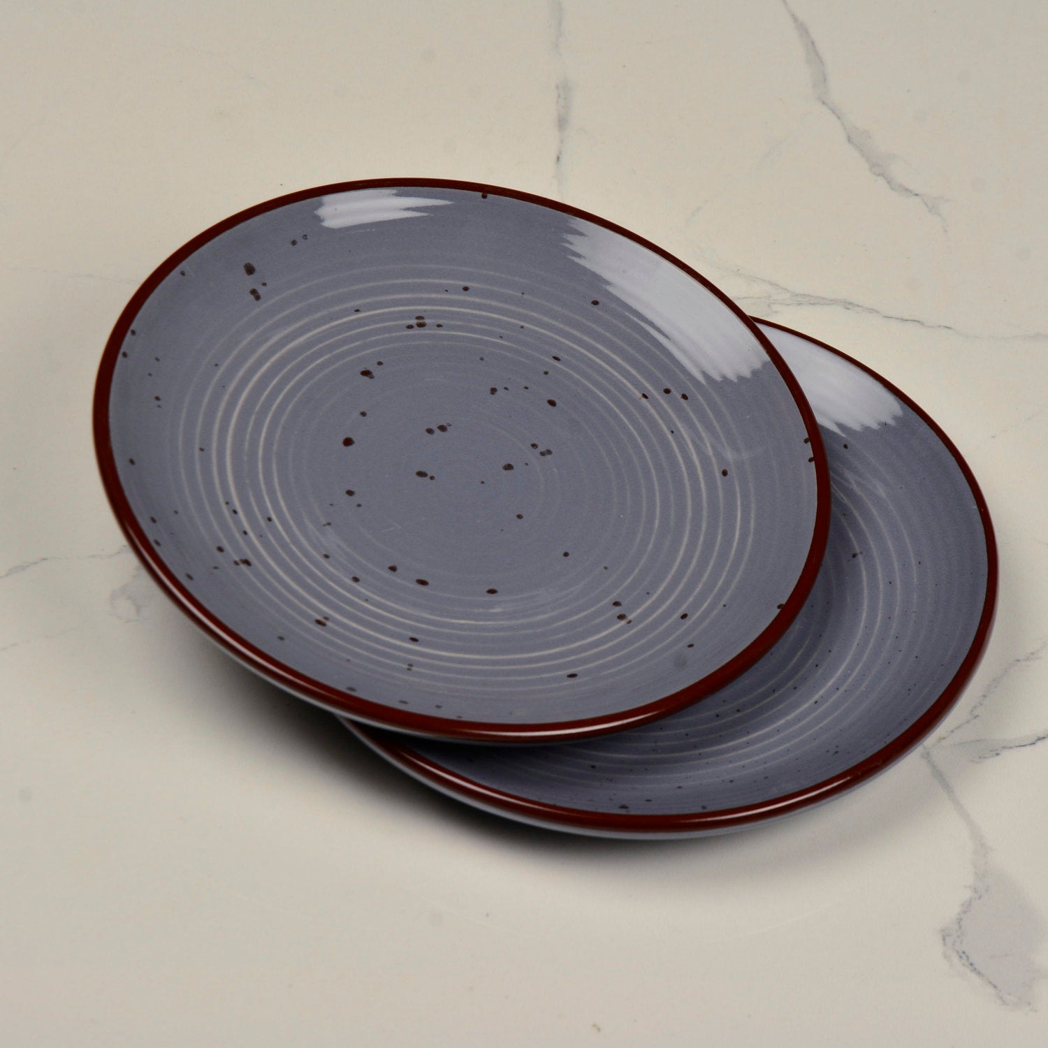 "Midnight Dusk Collection" Ribbed Ceramic Quarter Plates with Elegant Grey Speckle Glaze (7 inches, Set of 2) - View 6