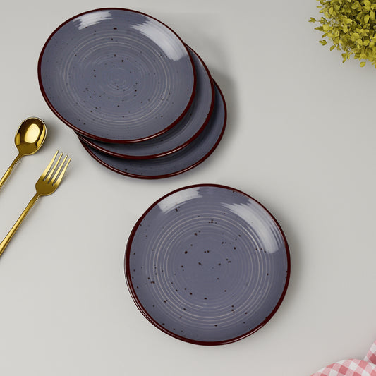 "Midnight Dusk Collection" Ribbed Ceramic Quarter Plates with Elegant Grey Speckle Glaze (7 inches, Set of 4)