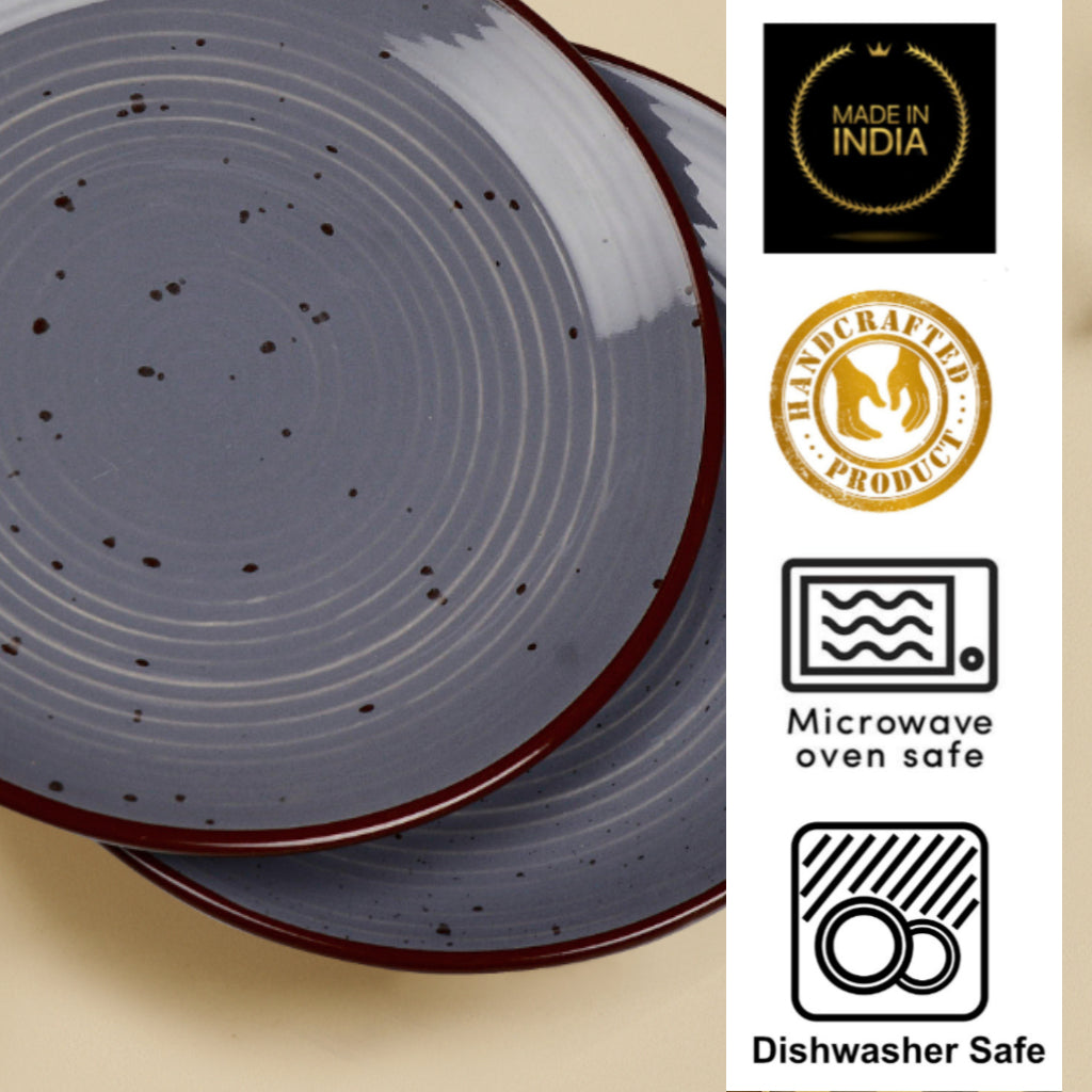 "Midnight Dusk Collection" Ribbed Ceramic Quarter Plates with Elegant Grey Speckle Glaze (7 inches, Set of 4) - View 3