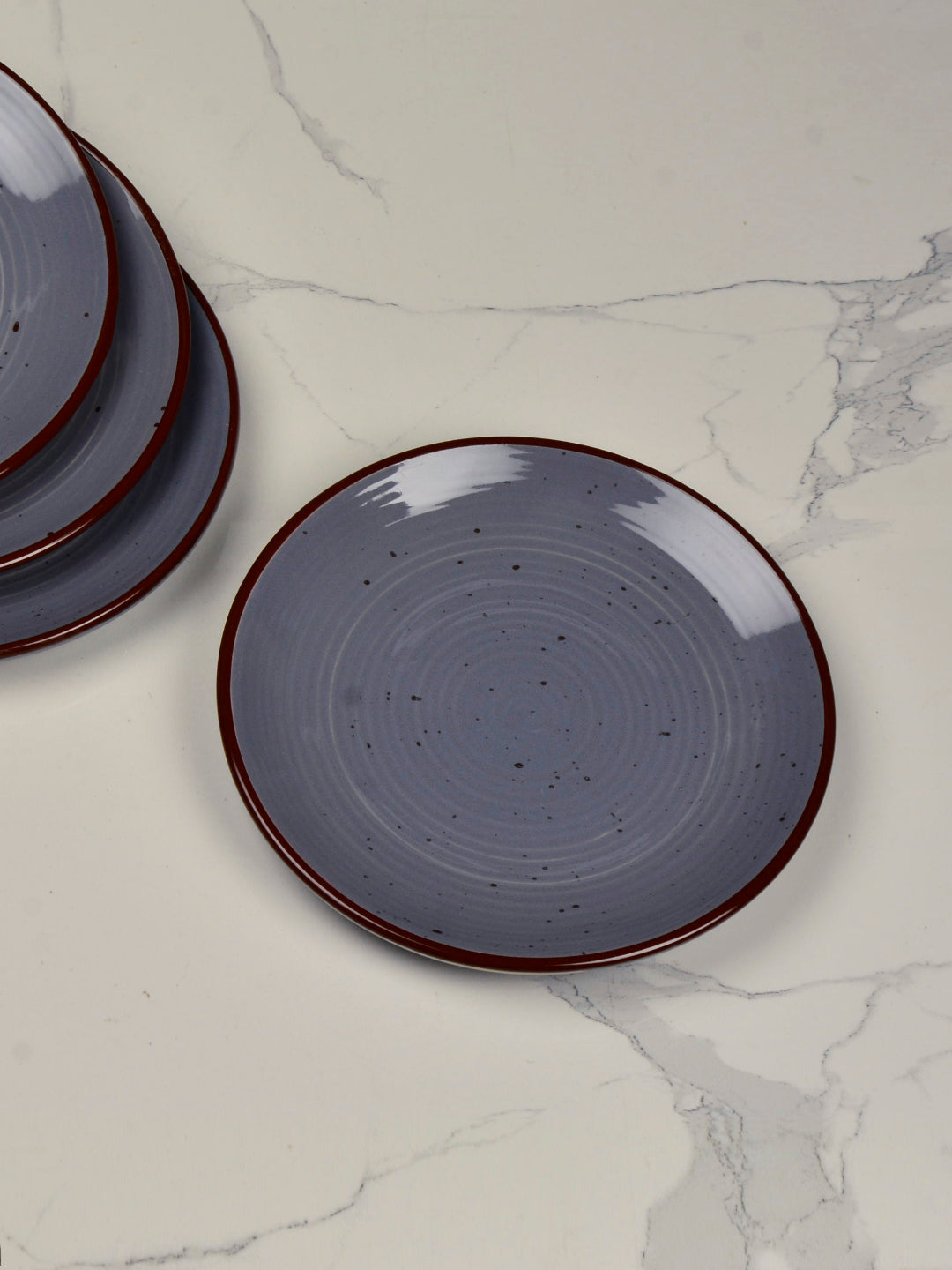 "Midnight Dusk Collection" Ribbed Ceramic Quarter Plates with Elegant Grey Speckle Glaze (7 inches, Set of 4) - View 5