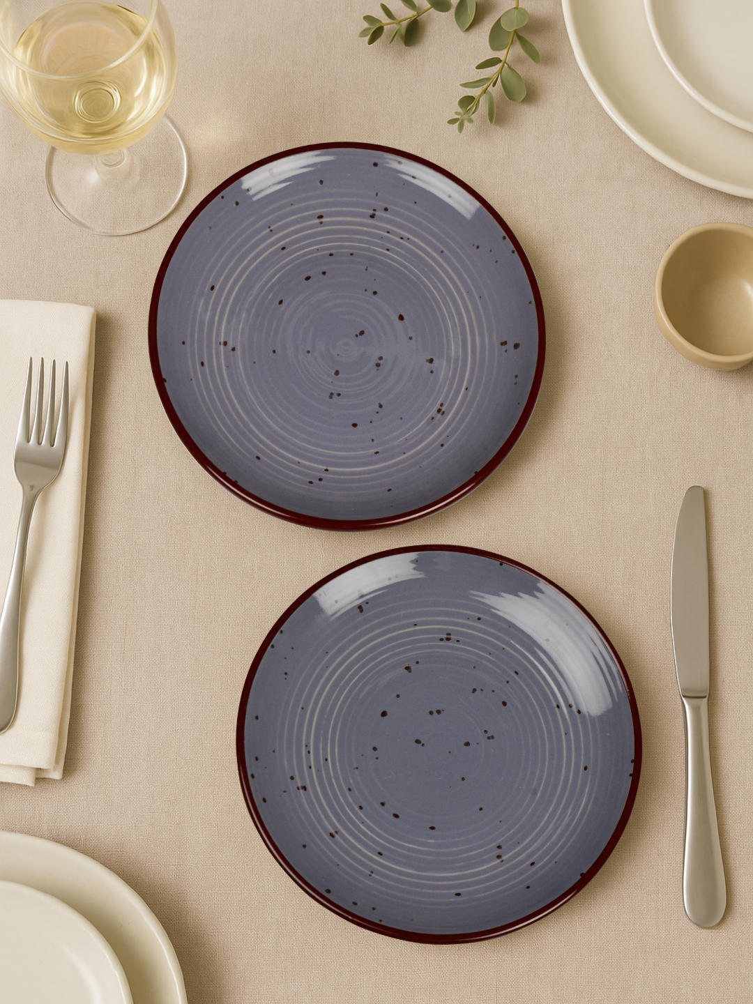 "Midnight Dusk Collection" Ribbed Ceramic Quarter Plates with Elegant Grey Speckle Glaze (7 inches, Set of 4) - View 2