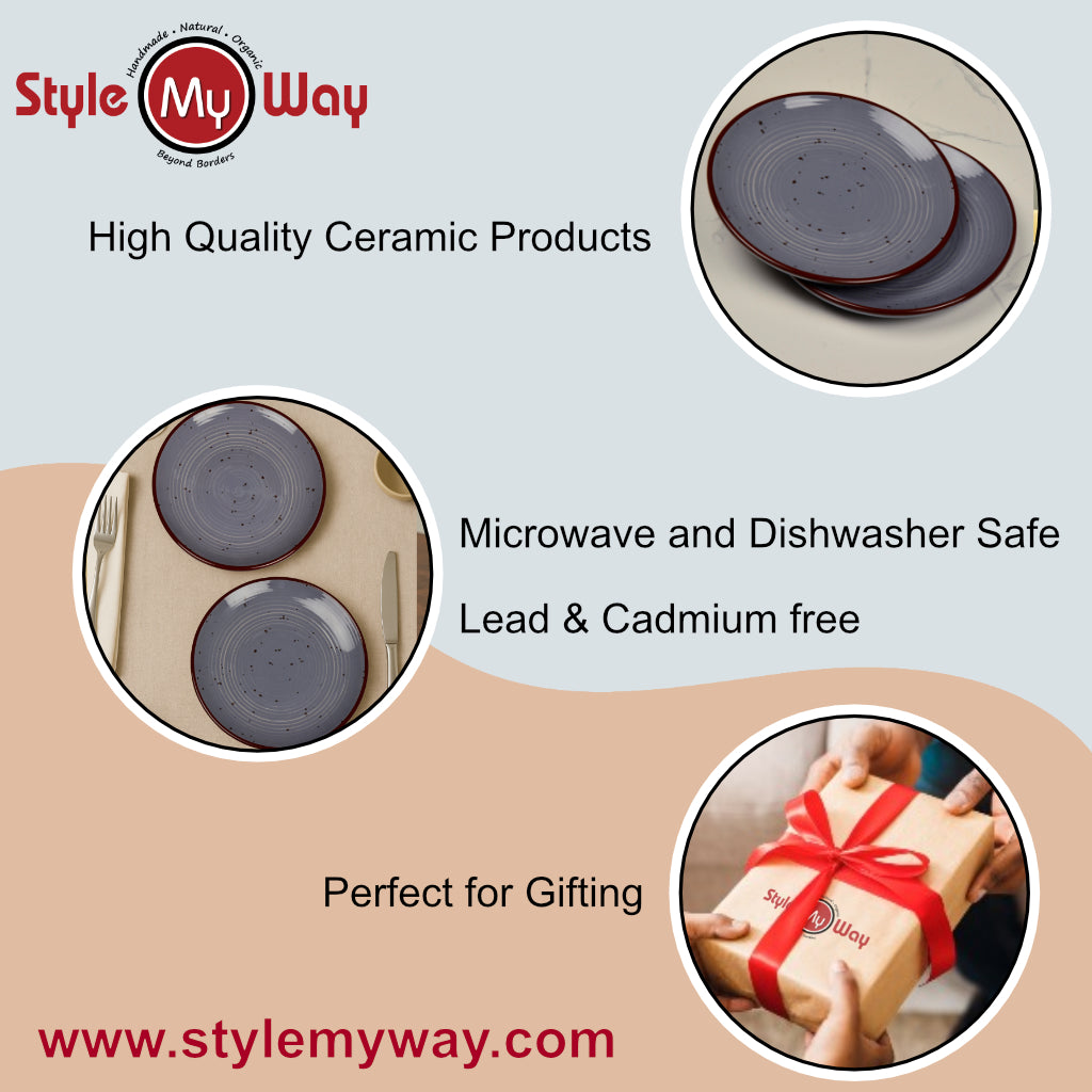 "Midnight Dusk Collection" Ribbed Ceramic Quarter Plates with Elegant Grey Speckle Glaze (7 inches, Set of 4) - View 6