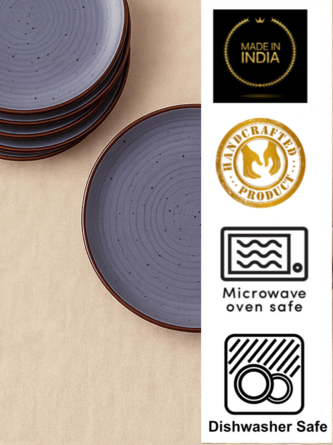 "Midnight Dusk Collection" Ribbed Ceramic Quarter Plates with Elegant Grey Speckle Glaze (7 inches, Set of 6) - View 5