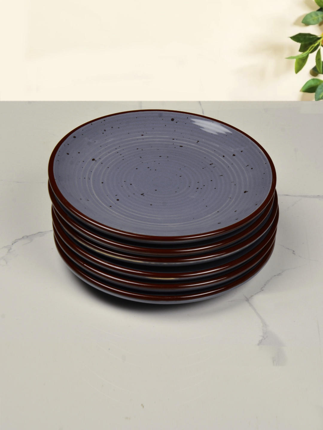 "Midnight Dusk Collection" Ribbed Ceramic Quarter Plates with Elegant Grey Speckle Glaze (7 inches, Set of 6) - View 6