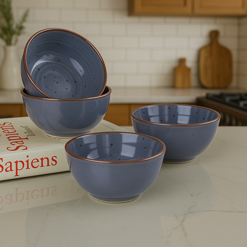 "Midnight Dusk Collection" Ceramic Dinner Serving Bowls (Set of 4 , 250 ml each, Grey Speckle) - View 3