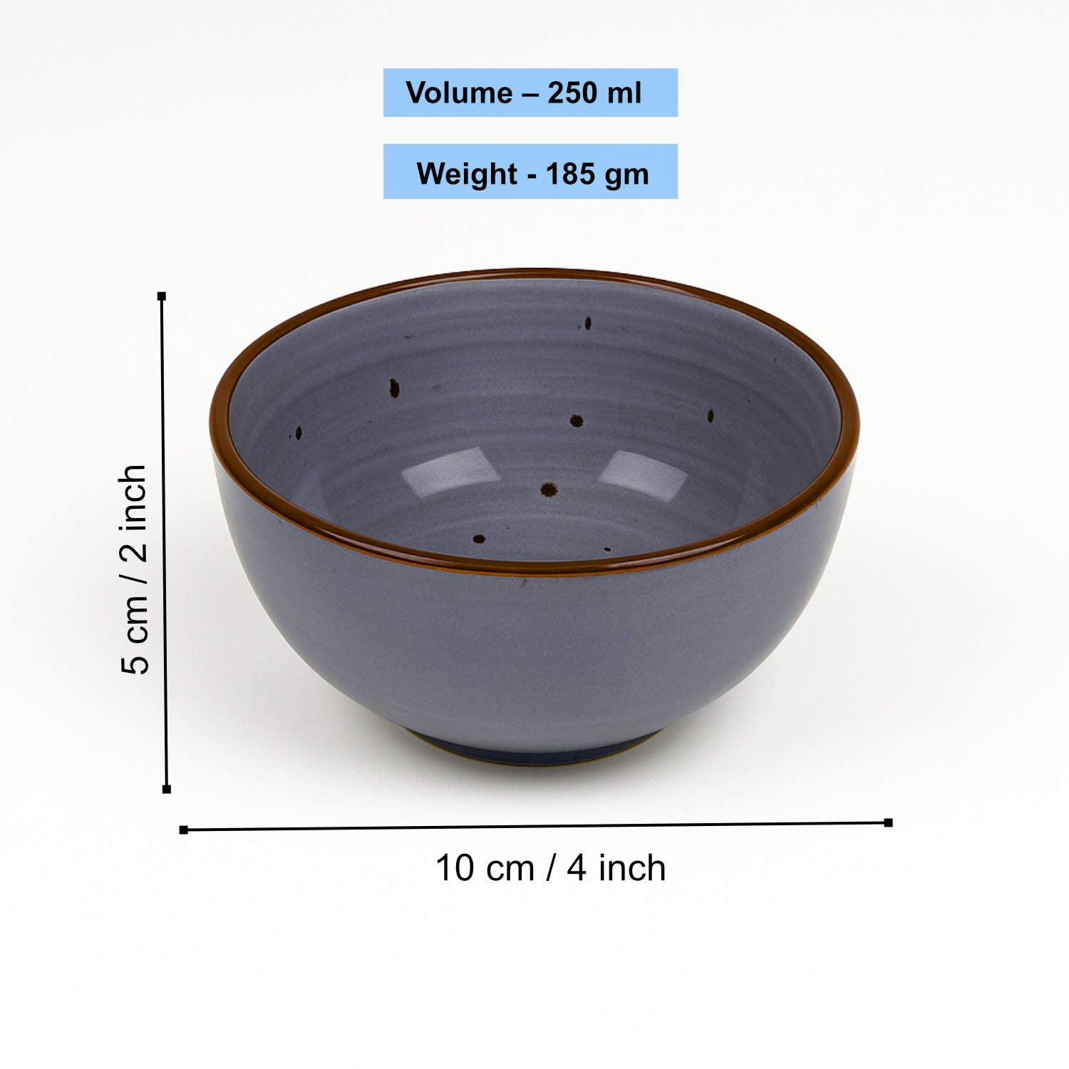 "Midnight Dusk Collection" Ceramic Dinner Serving Bowls (Set of 4 , 250 ml each, Grey Speckle) - View 2