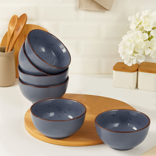 "Midnight Dusk Collection" Ceramic Dinner Serving Bowls (Set of 6 , 250 ml each, Grey Speckle)