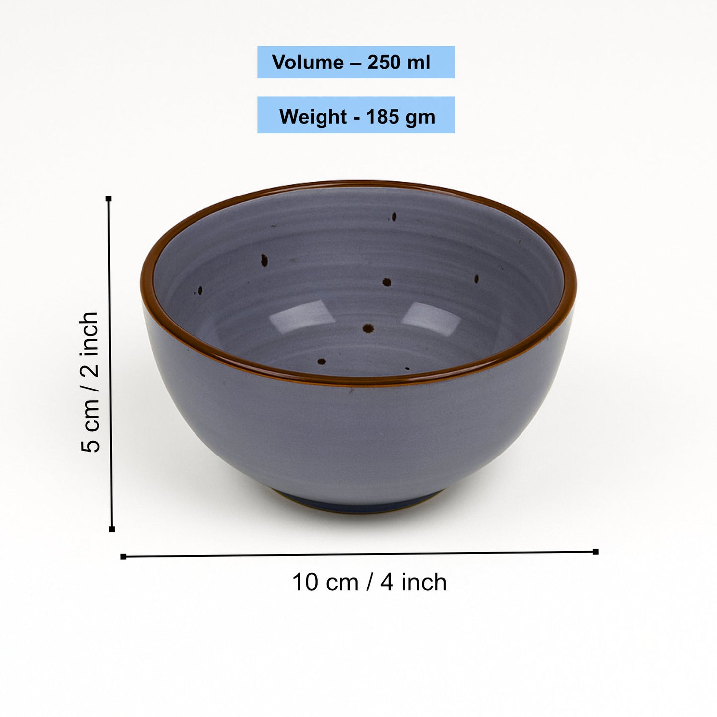 "Midnight Dusk Collection" Ceramic Dinner Serving Bowls (Set of 6 , 250 ml each, Grey Speckle) - View 2
