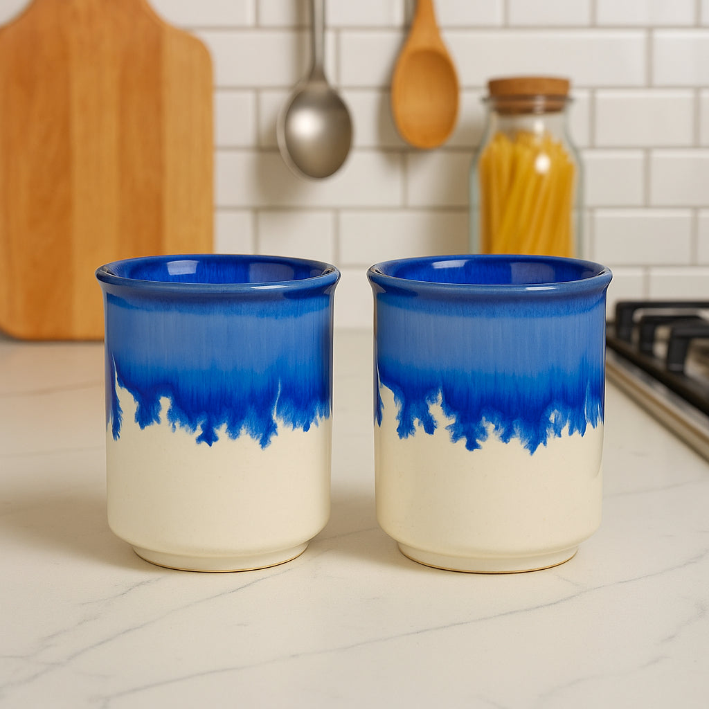 Studio Pottery Blue Ombre Ceramic Glasses (Set of 2, 250 ml each)