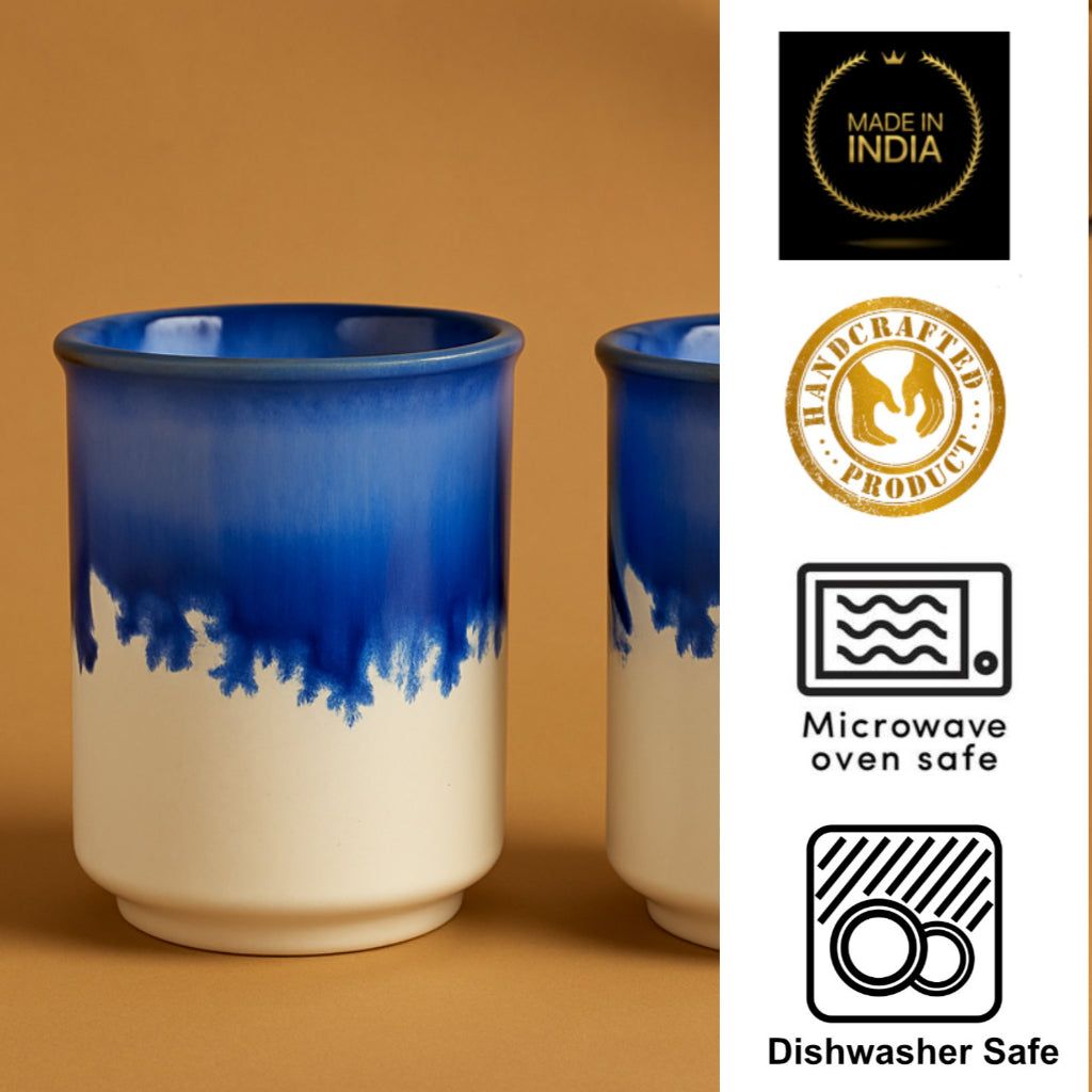 Studio Pottery Blue Ombre Ceramic Glasses (Set of 2, 250 ml each) - View 4