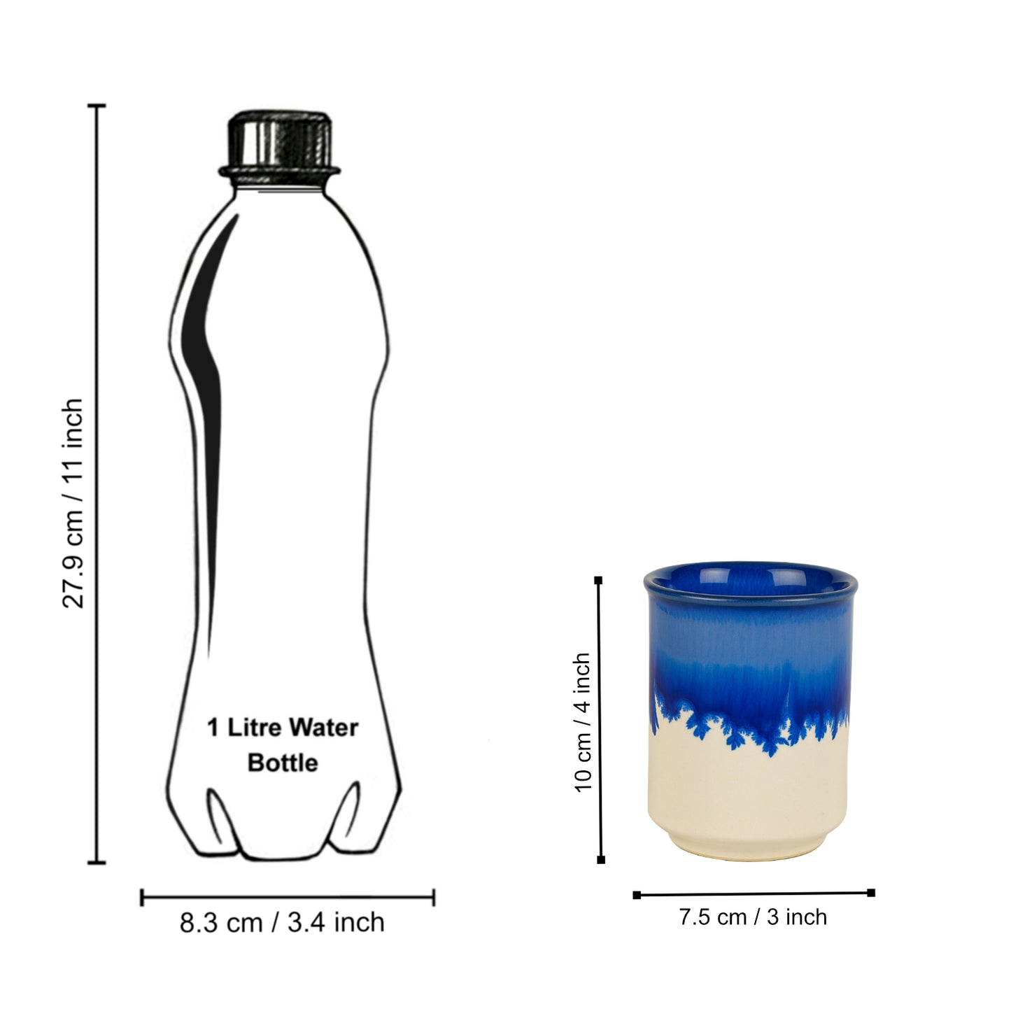 Studio Pottery Blue Ombre Ceramic Glasses (Set of 2, 250 ml each) - View 6