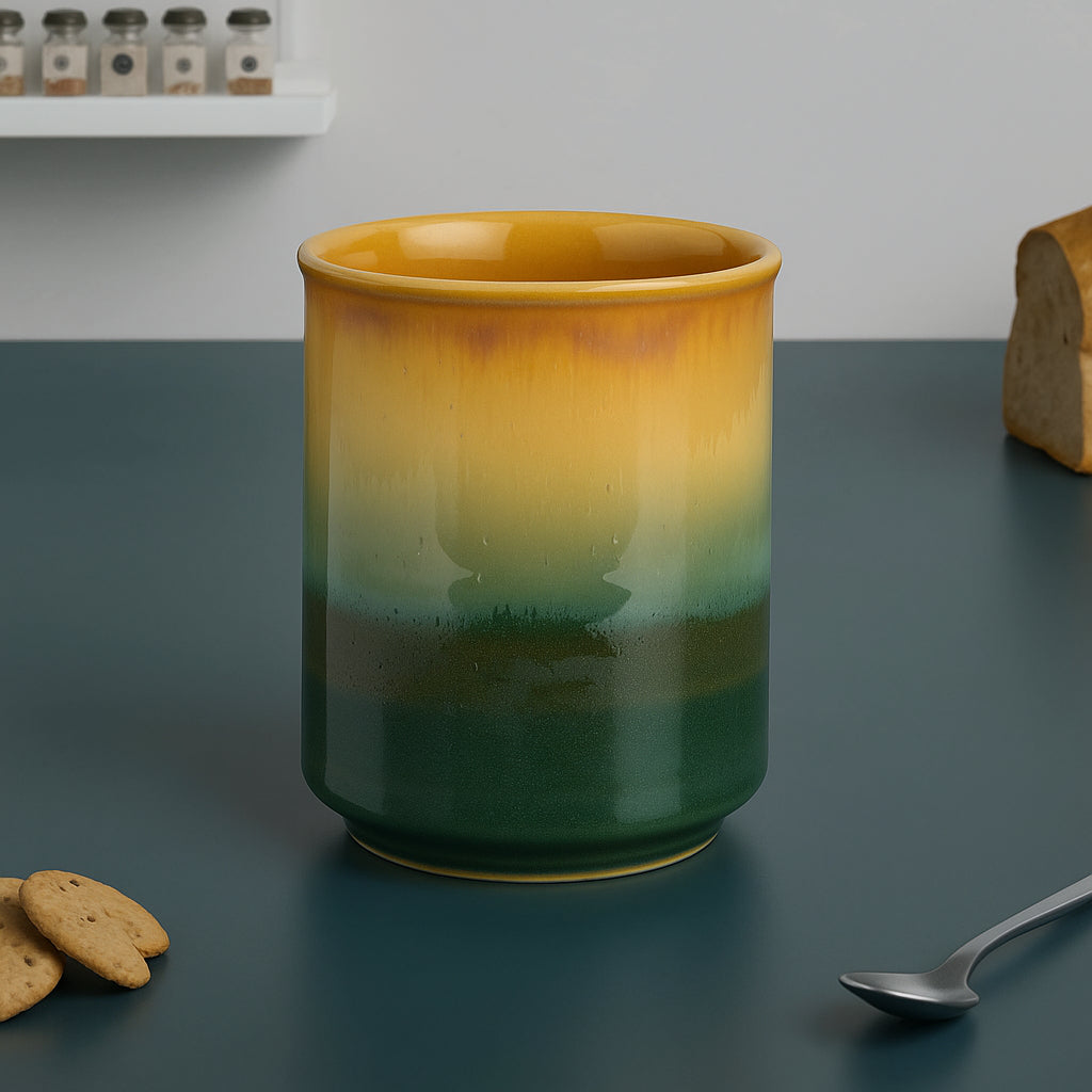 Studio Pottery Ombre Ceramic Glasses (Set of 2, Sea Green & Creamy Beige, 250 ml each) - View 3