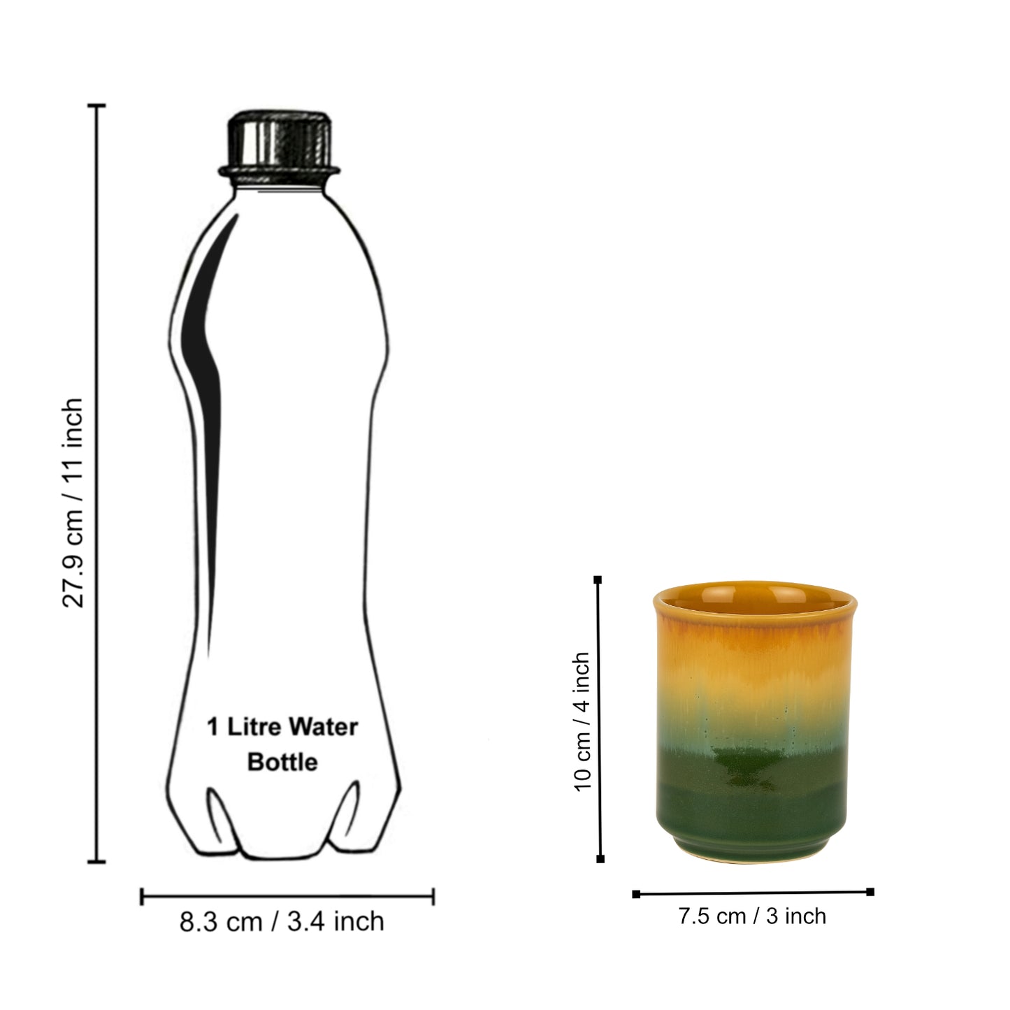 Studio Pottery Ombre Ceramic Glasses (Set of 2, Sea Green & Creamy Beige, 250 ml each) - View 6