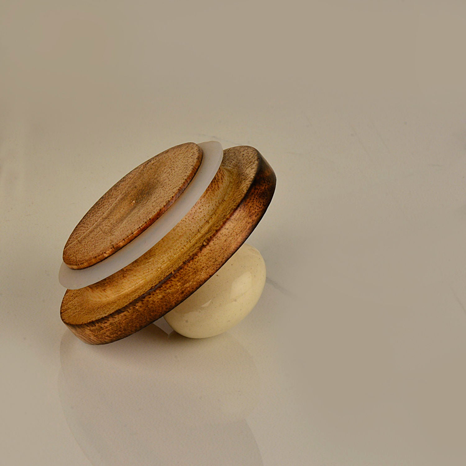 Multi Utility Storage Airtight Ceramic Jars with Wooden Lid (Set of 2, 400 ml, Off White & Black) - View 4