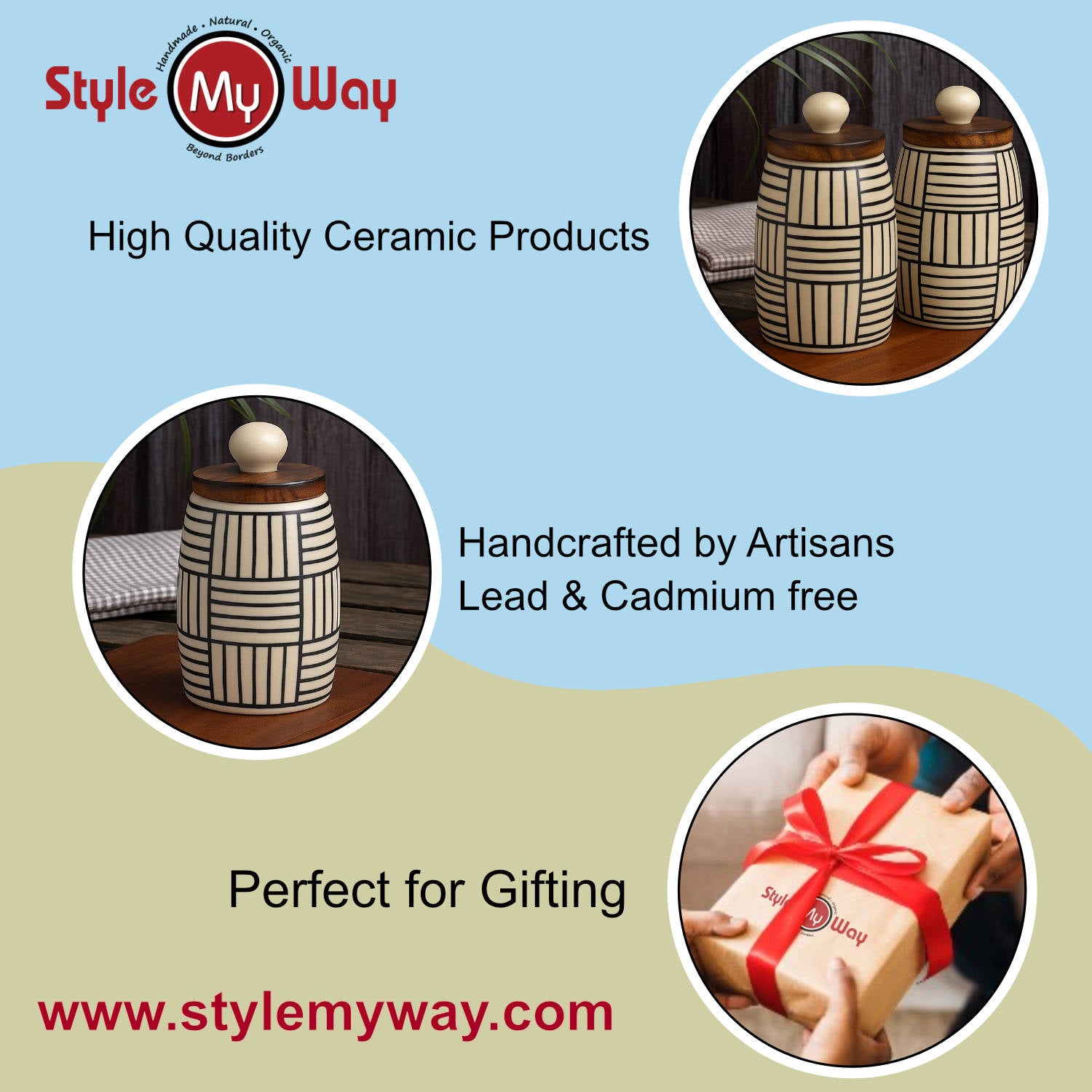 Multi Utility Storage Airtight Ceramic Jars with Wooden Lid (Set of 2, 400 ml, Off White & Black) - View 5