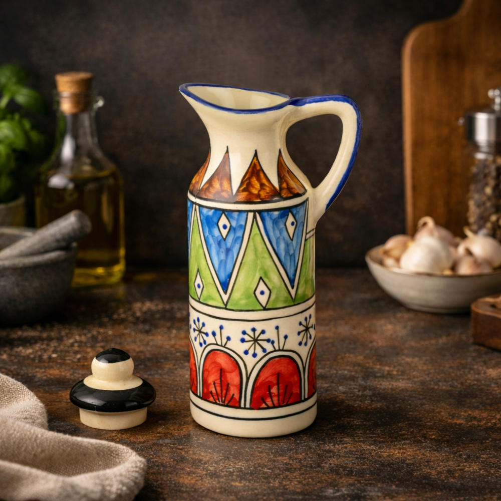 'Heritage Pour' Hand-Painted Ceramic Oil Bottle Set (380 ml, Set of 2) - View 3