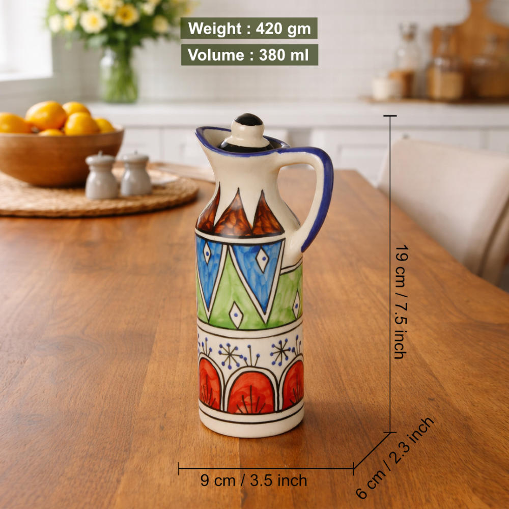 'Heritage Pour' Hand-Painted Ceramic Oil Bottle Set (380 ml, Set of 2) - View 2
