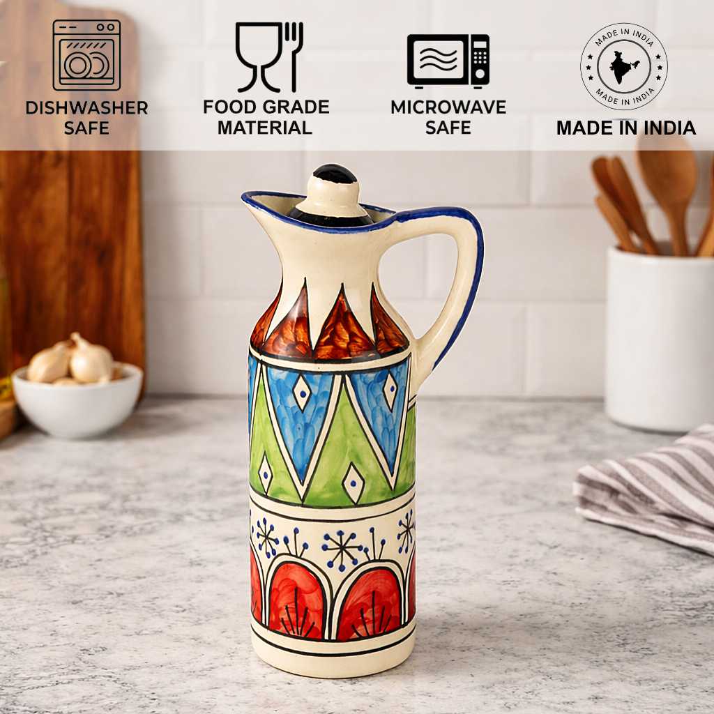 'Heritage Pour' Hand-Painted Ceramic Oil Bottle Set (380 ml, Set of 2) - View 6