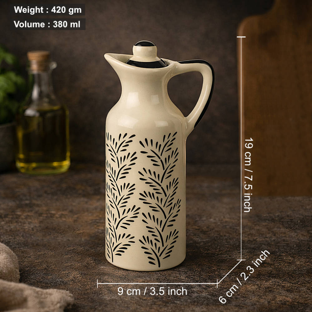 Monochrome Elegance' Hand-Painted Ceramic Oil Bottle Set (380 ml, Set of 2) - View 2