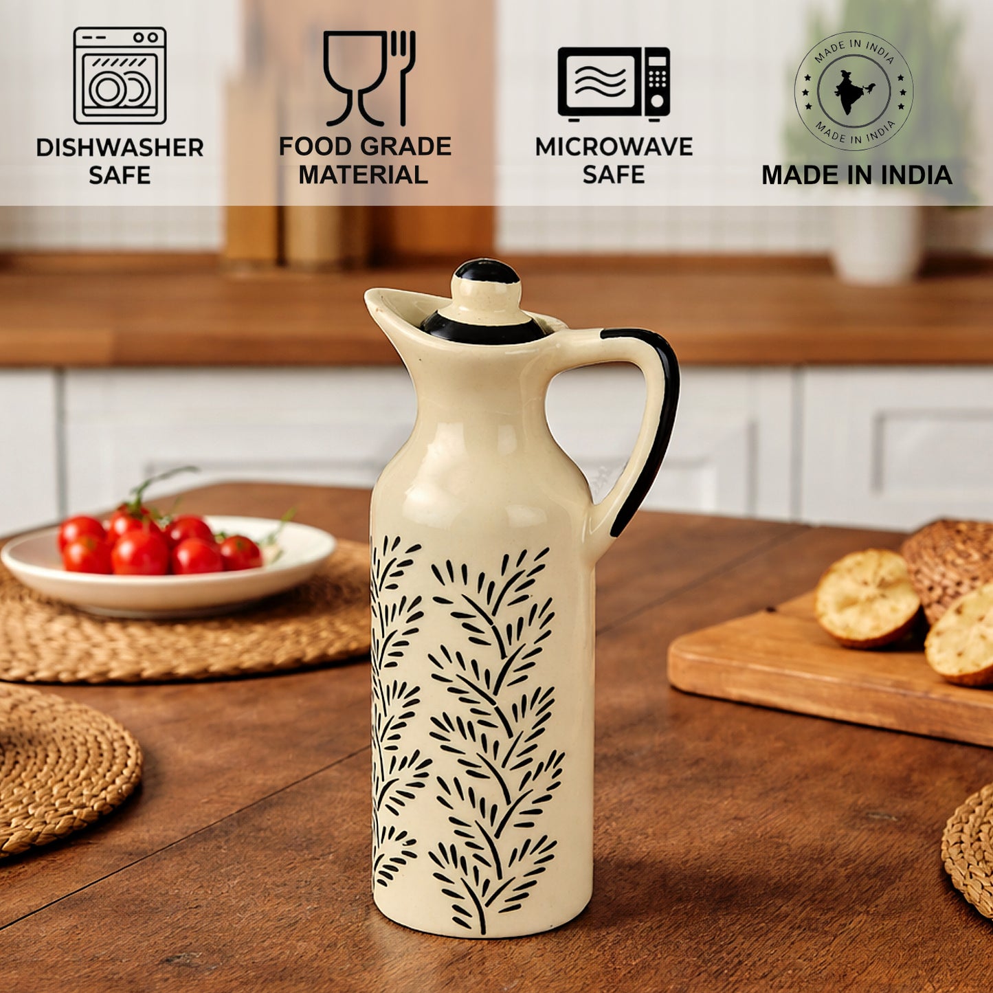 Monochrome Elegance' Hand-Painted Ceramic Oil Bottle Set (380 ml, Set of 2) - View 4