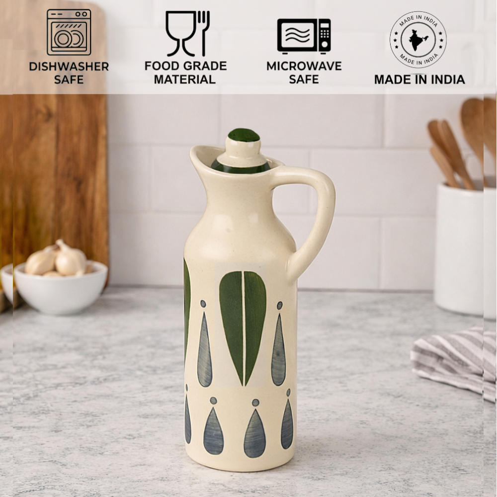 'Classic Charm' Hand-Painted Leaf Ceramic Oil Bottle Set (380 ml, Set of 2) - View 5