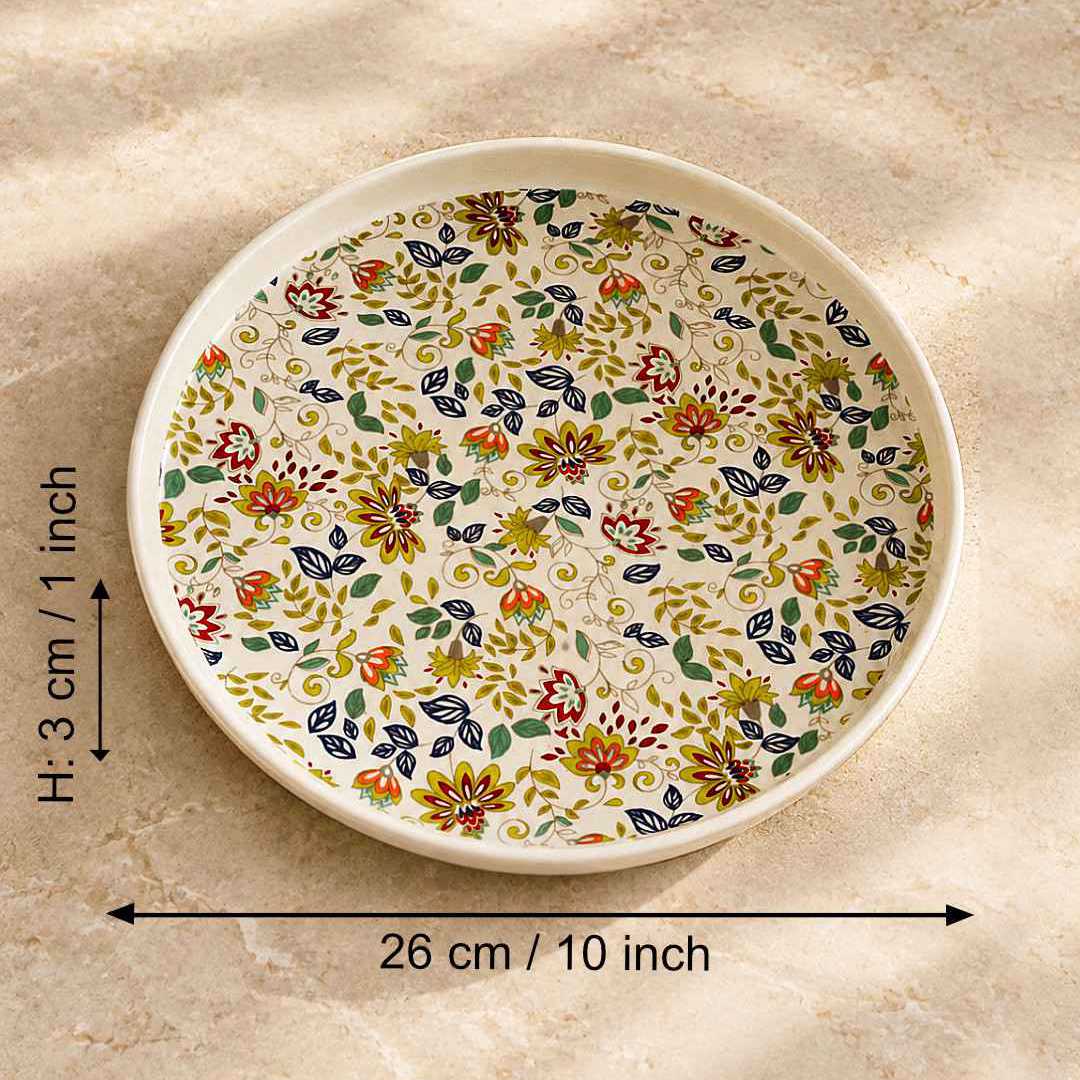 Ceramic Decal Dinner Plates with Raised Rim- Set of 6- Multicolor-26 cm