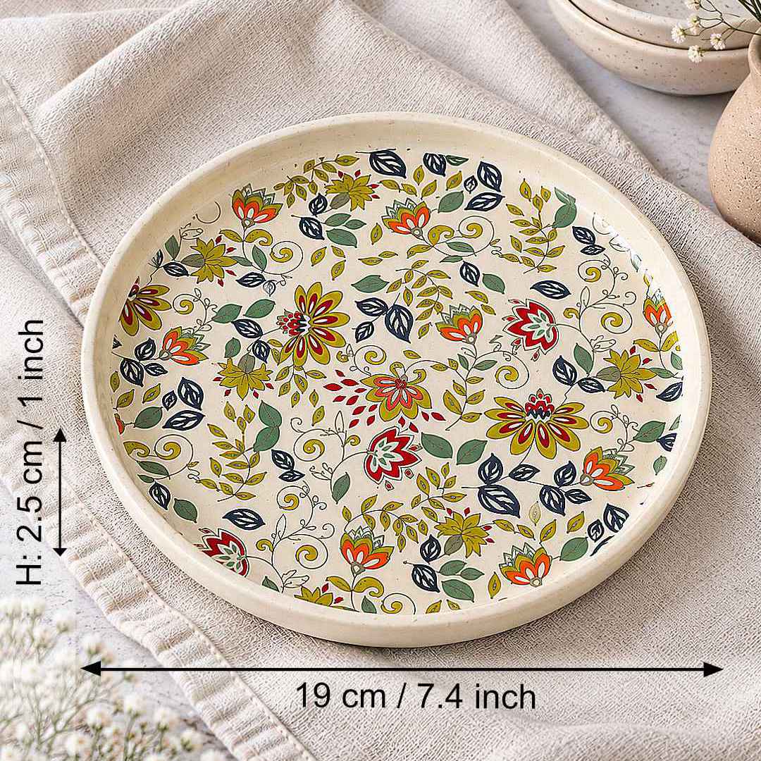 Ceramic Decal Quarter Plates with Raised Rim - Set of 2 - Multicolor-7.5 inches