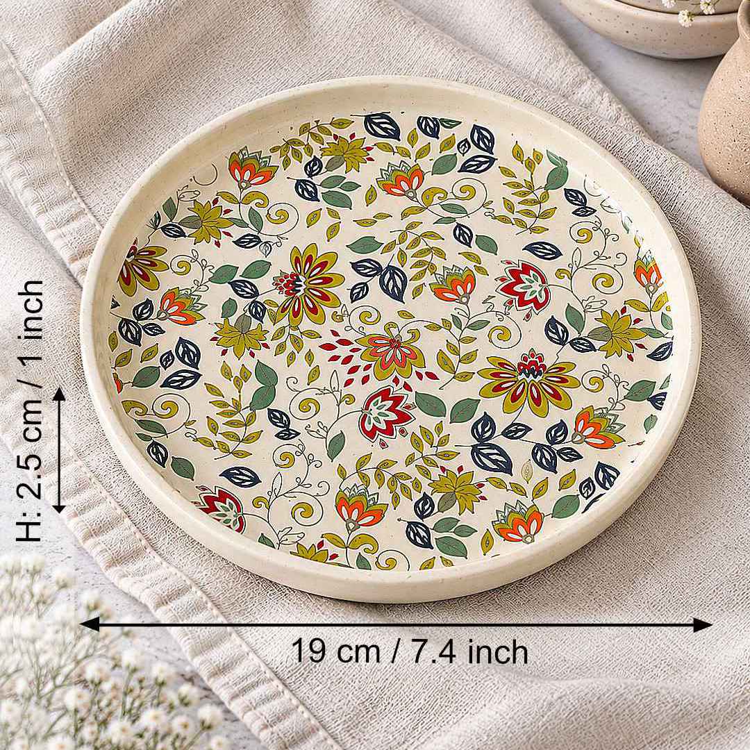Ceramic Decal Quarter Plates with Raised Rim - Set of 4 - Multicolor-7.5 inches
