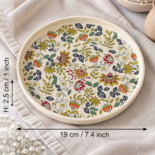 Ceramic Decal Quarter Plates with Raised Rim - Set of 4 - Multicolor-7.5 inches