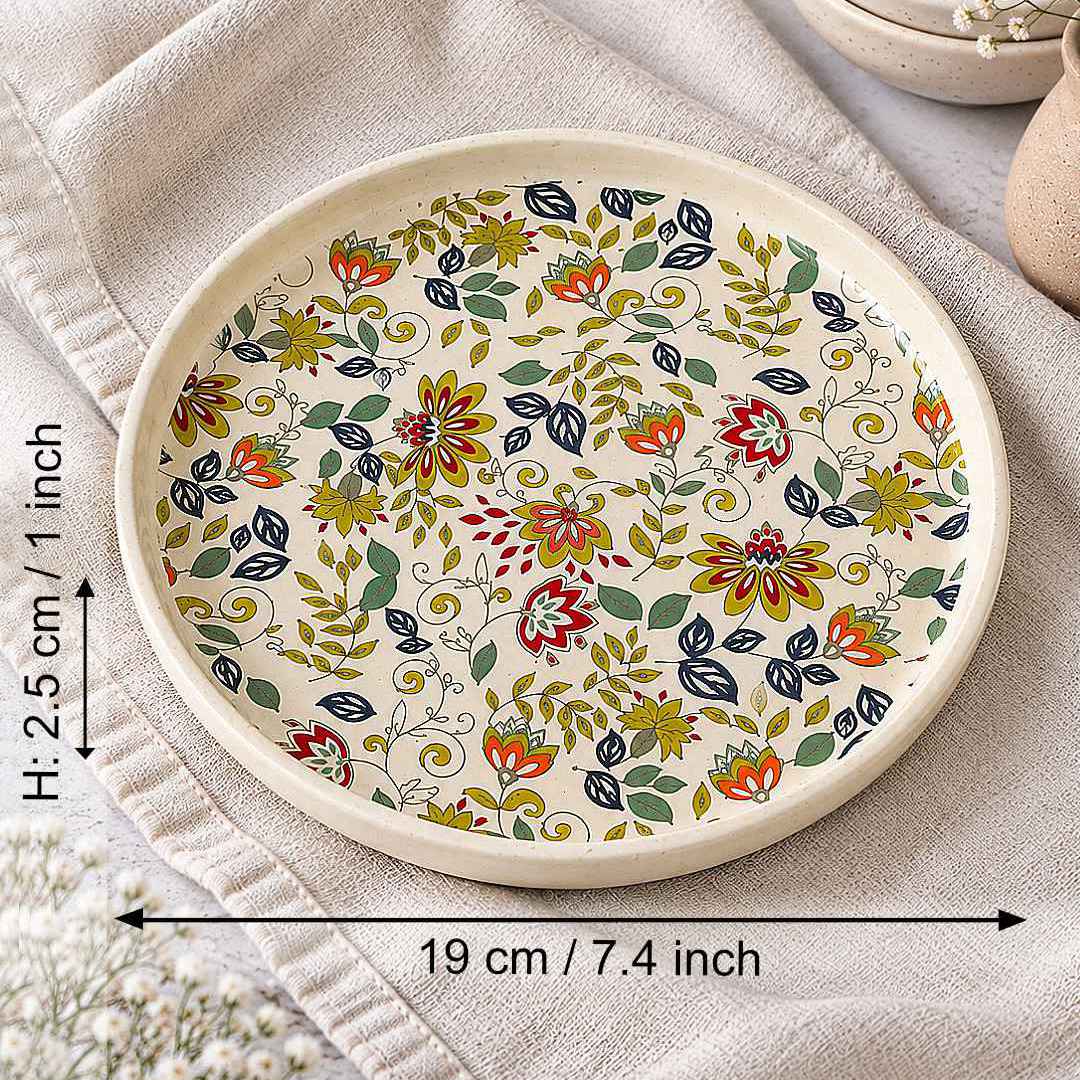 Ceramic Decal Quarter Plates with Raised Rim - Set of 6 - Multicolor - 7.5 inches