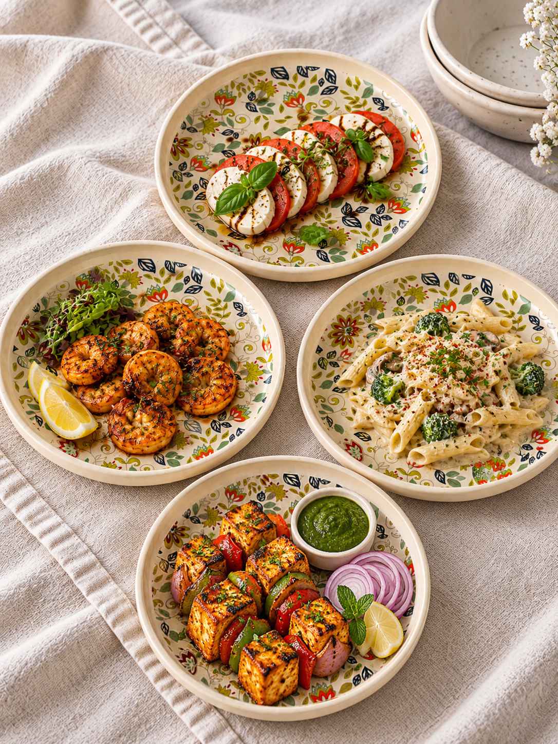 Ceramic Decal Quarter Plates with Raised Rim - Set of 6 - Multicolor - 7.5 inches
