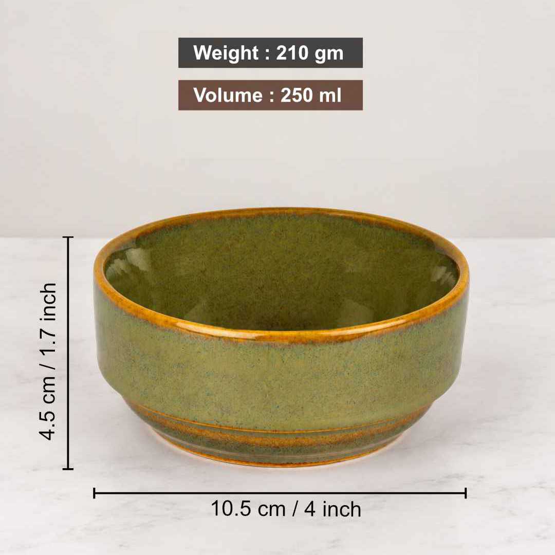 Ceramic Bowls - Olive Green with Amber Rim - Set of 2 - 4 inches - 250 ml each - 210 gm each